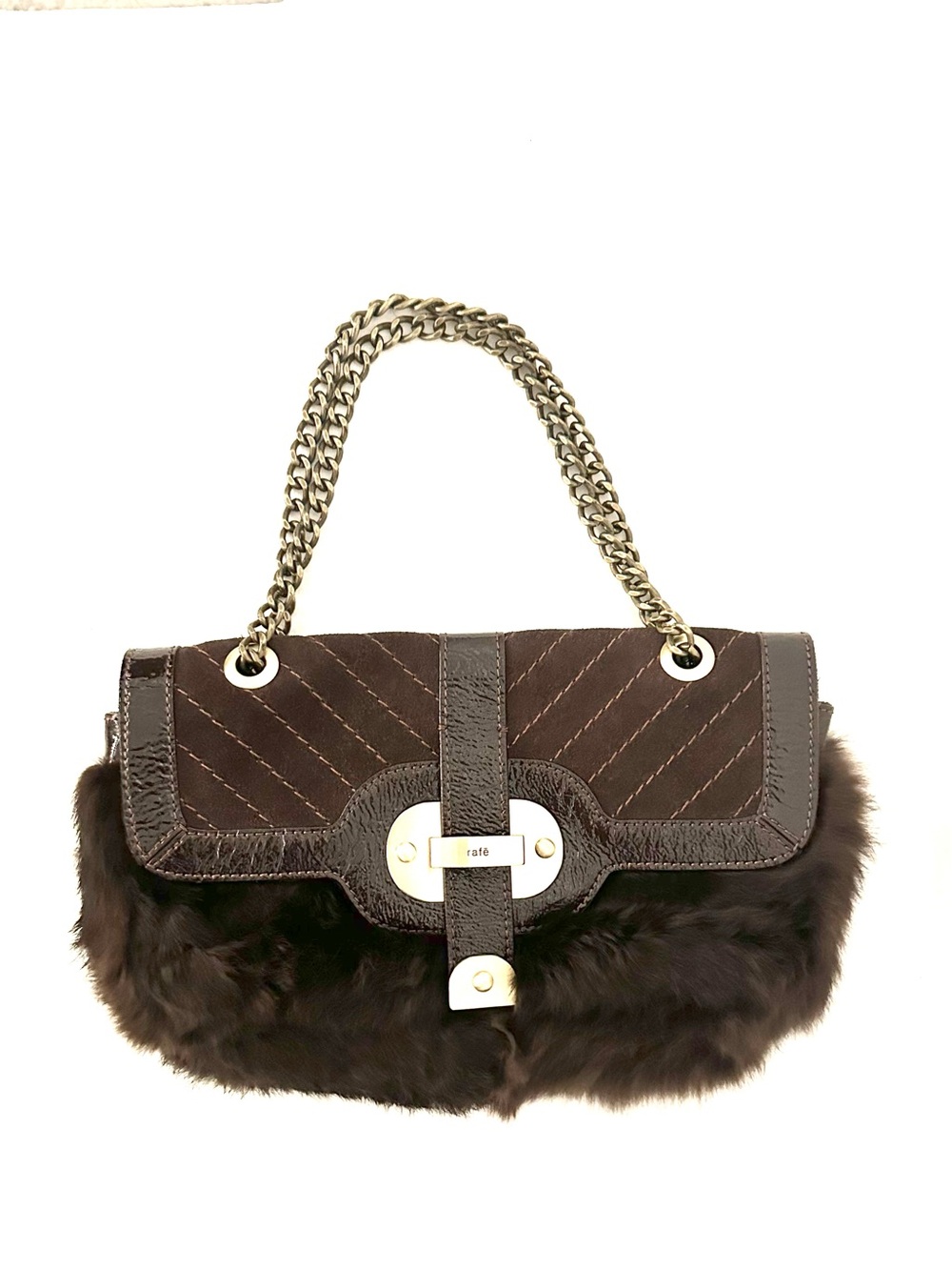 Rafe New York Crossbody in Brown Suede, Leather & Faux Fur with Dustbag